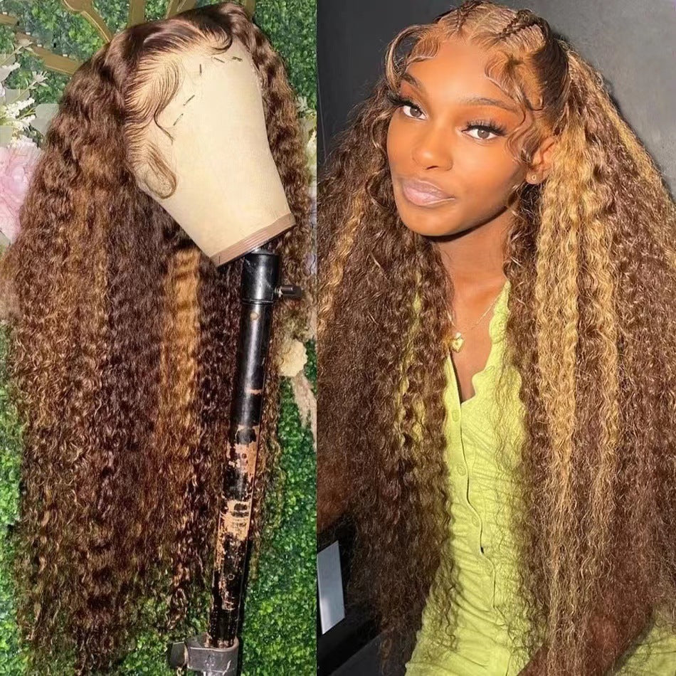 Front Lace Wig African Black Gradient Color Big Wave Wig Sheath