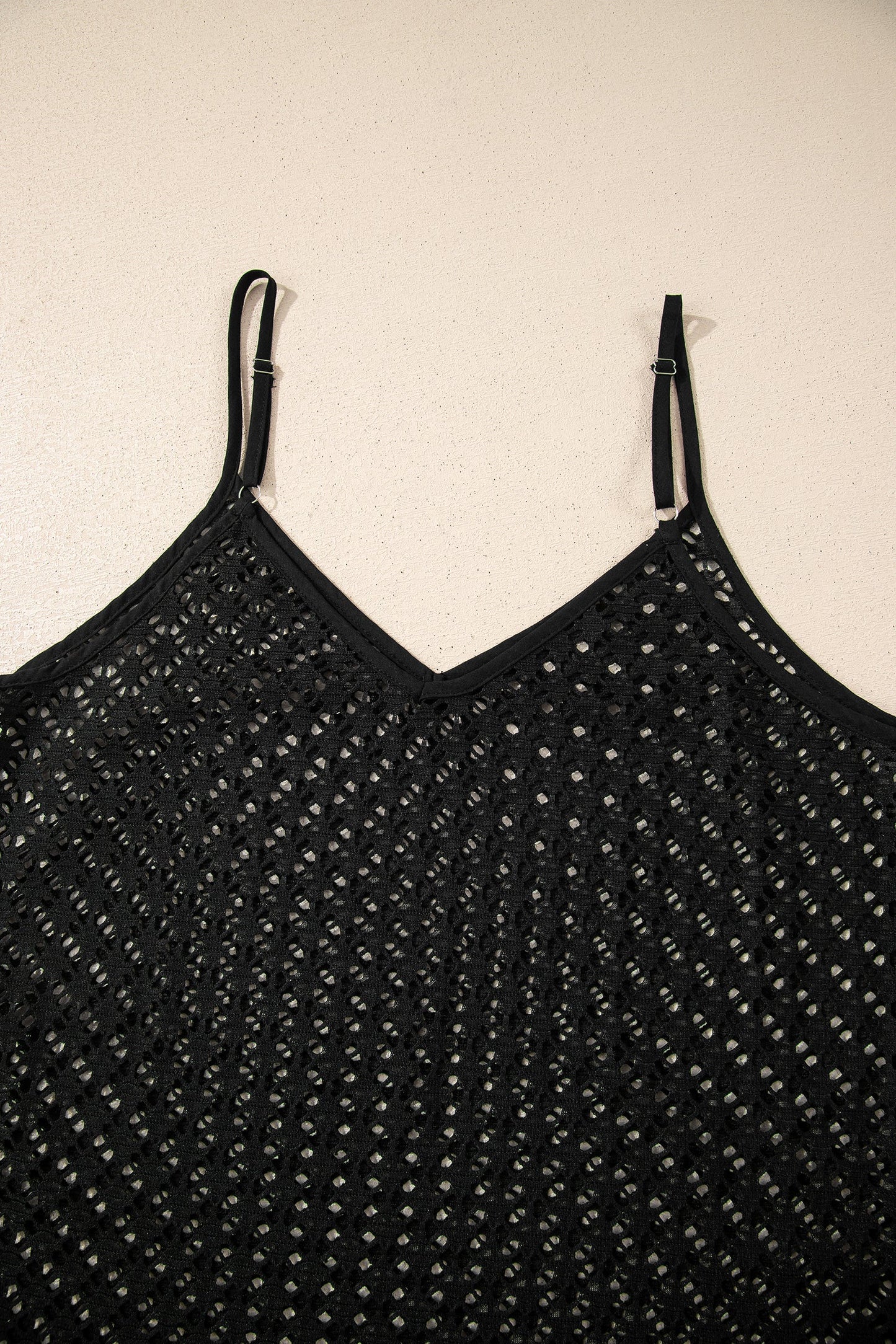 Black See Through Patterned Knit Ruffle Hem Patchwork Beach Cover Up