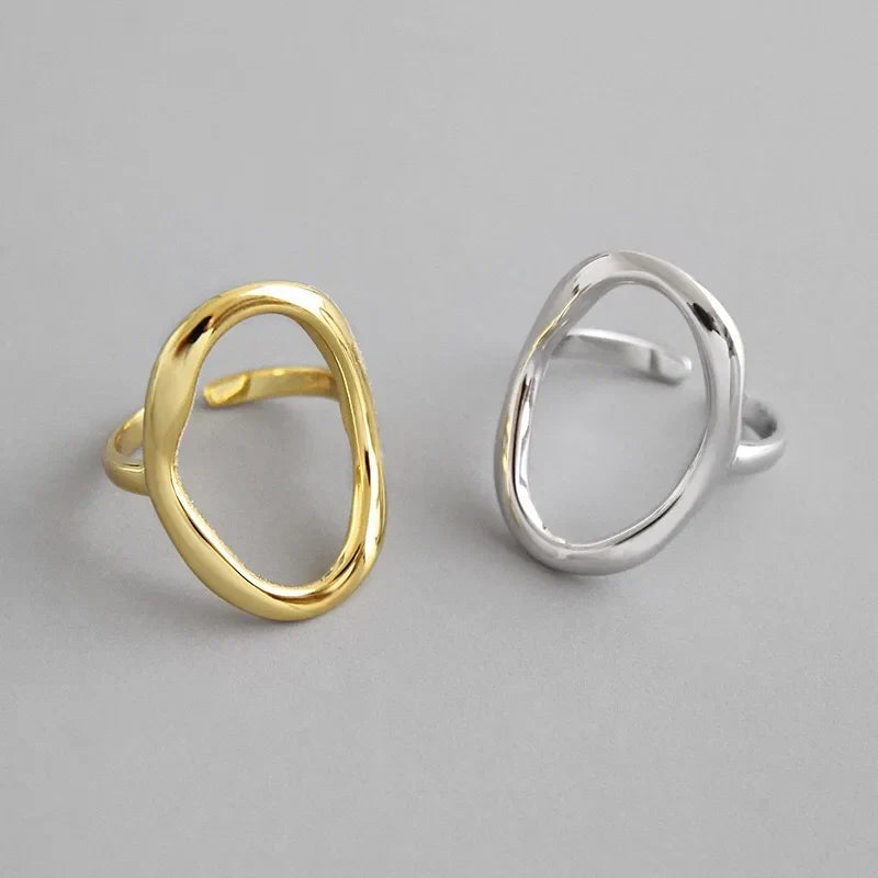 Real 925 sterling silver rings for women round hollow out gold color Trendy fine Jewelry Large Adjustable Antique Rings Anillos