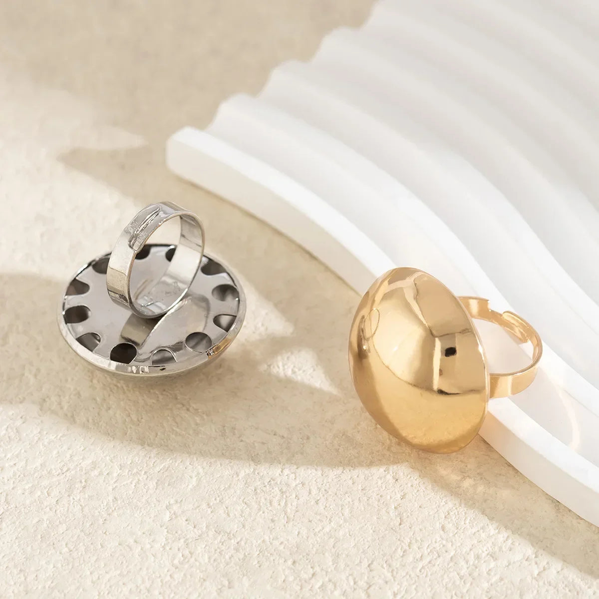 Irregular Chunky Big Geometric Gold Silver Color Rings for Women Men Personality Elastic Rope Connection Finger Rings