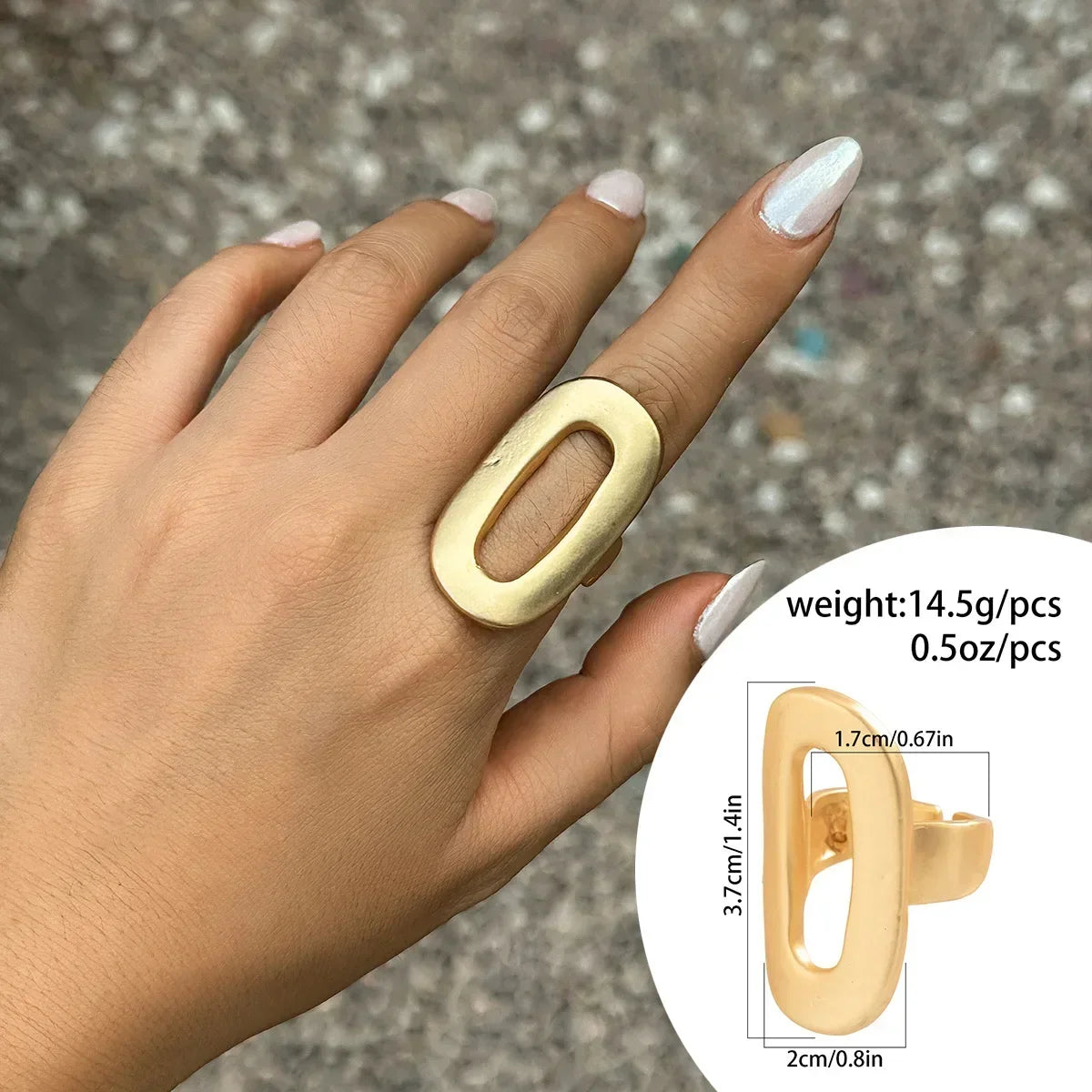 Irregular Chunky Big Geometric Gold Silver Color Rings for Women Men Personality Elastic Rope Connection Finger Rings