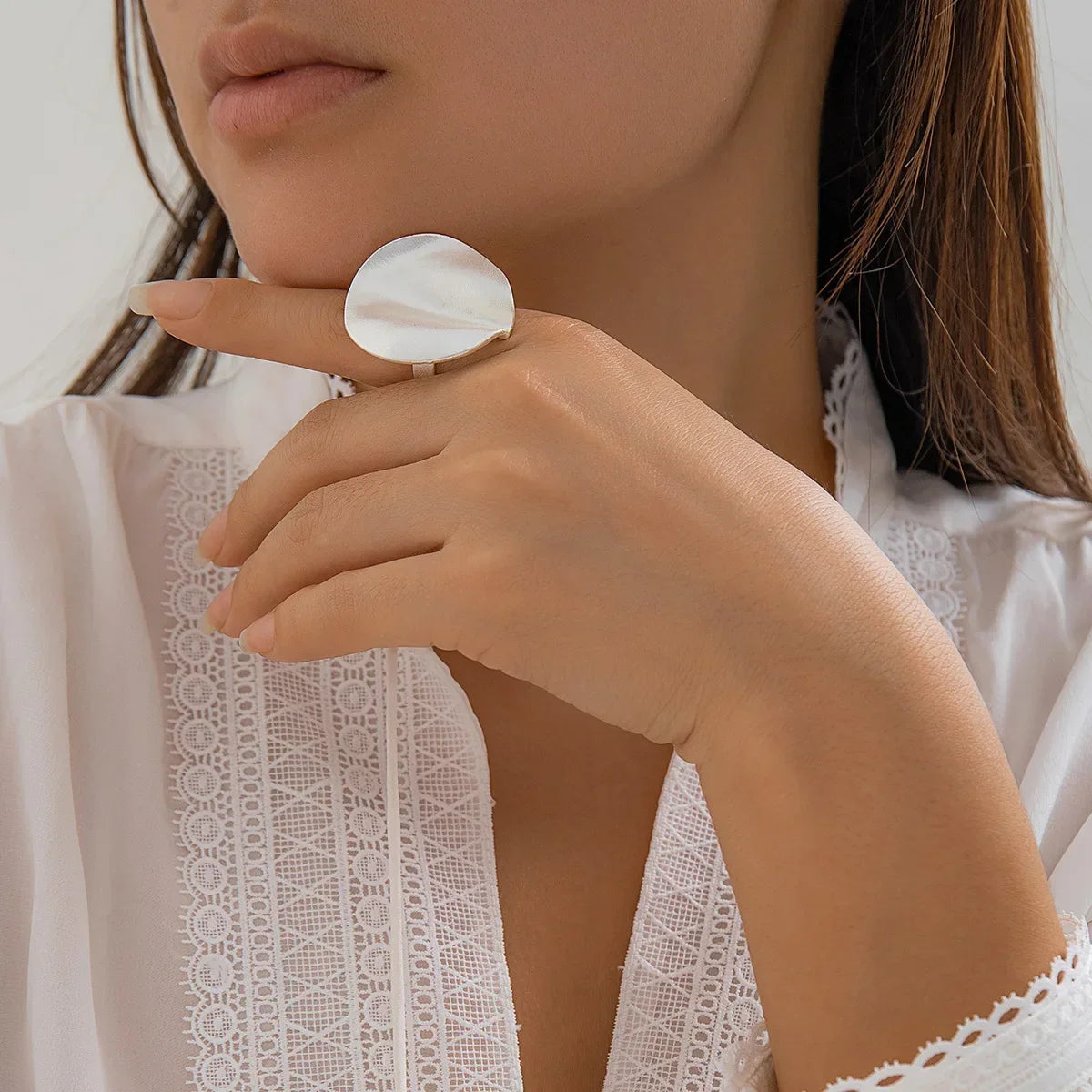 Irregular Chunky Big Geometric Gold Silver Color Rings for Women Men Personality Elastic Rope Connection Finger Rings