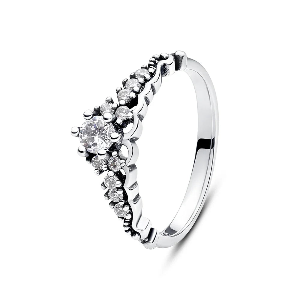 925 Sterling Silver Rings For Women Original Crown Love Heart Wishbone Engagement Wedding Rose Gold Crystal Ring Luxury Jewelry