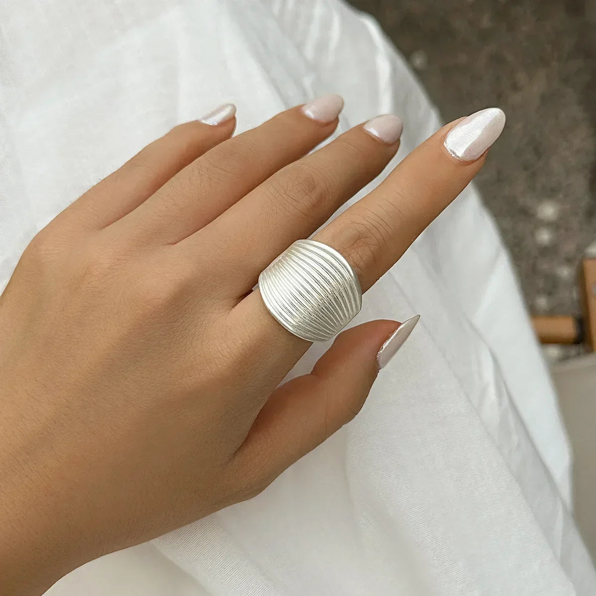 Irregular Chunky Big Geometric Gold Silver Color Rings for Women Men Personality Elastic Rope Connection Finger Rings