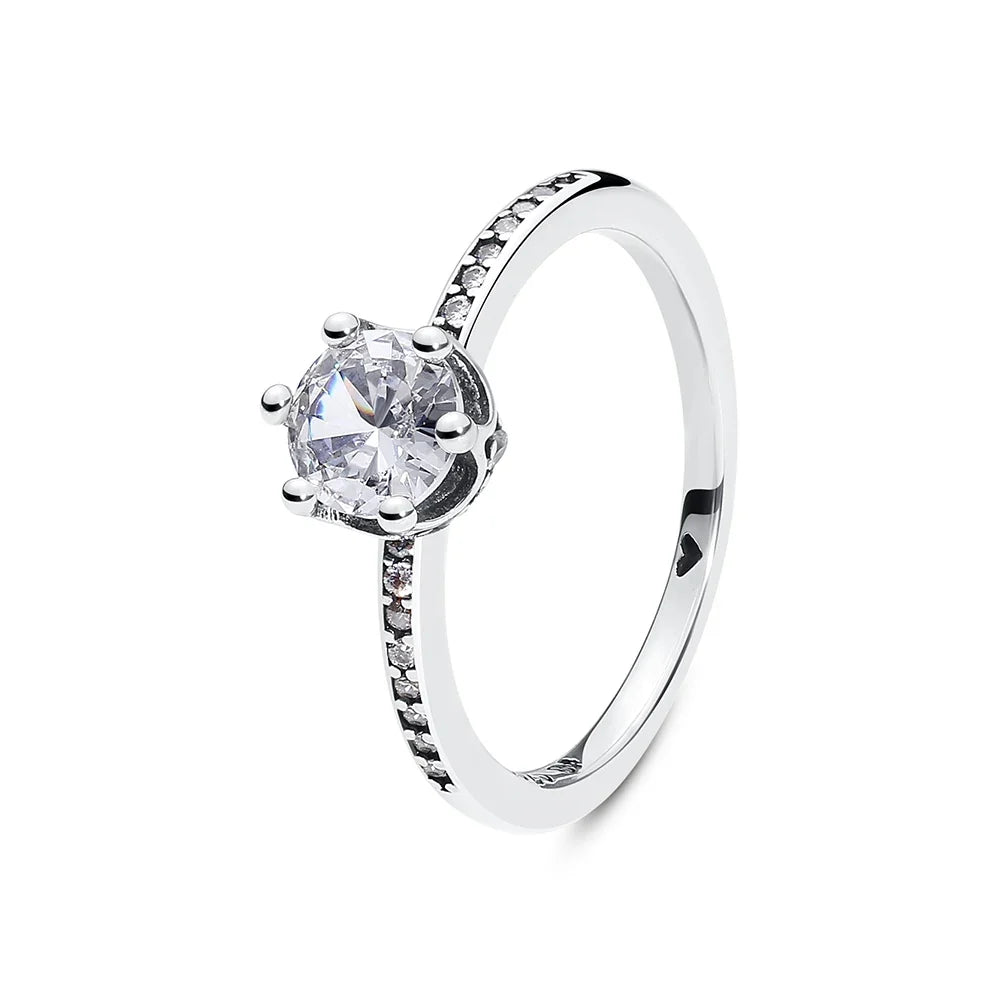 925 Sterling Silver Rings For Women Original Crown Love Heart Wishbone Engagement Wedding Rose Gold Crystal Ring Luxury Jewelry