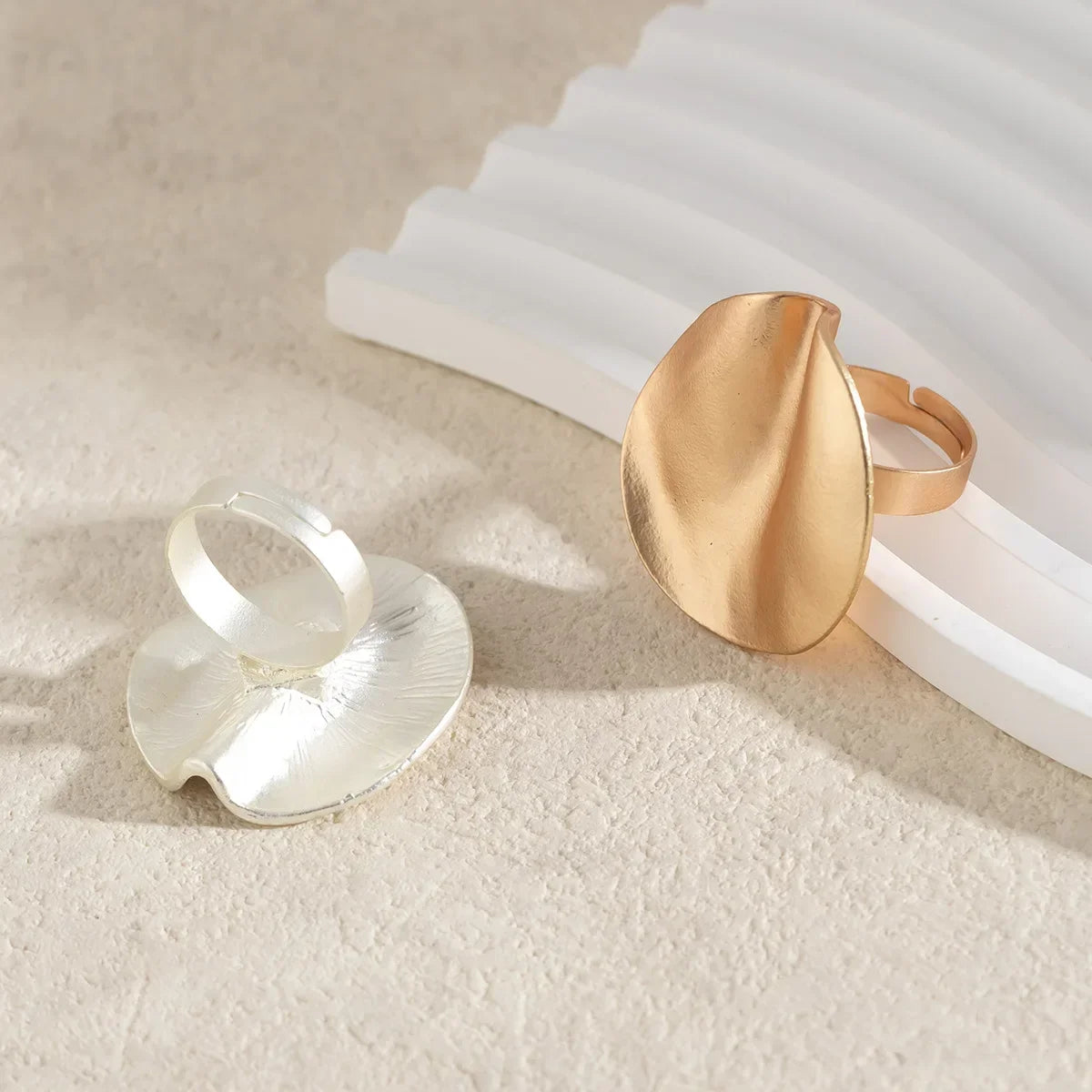 Irregular Chunky Big Geometric Gold Silver Color Rings for Women Men Personality Elastic Rope Connection Finger Rings
