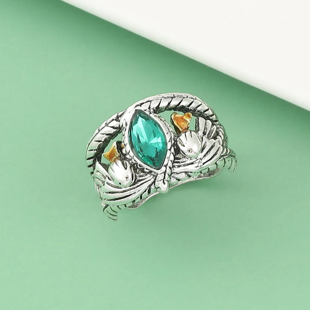 Lord Ring of Barahir Aragorn Gondor Green Crystal Rings