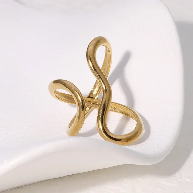 Irregular Stainless Steel Gold Color Rings for Women Men Colorfast Popular Party Personalized Exaggerated Charms Jewelry Gifts