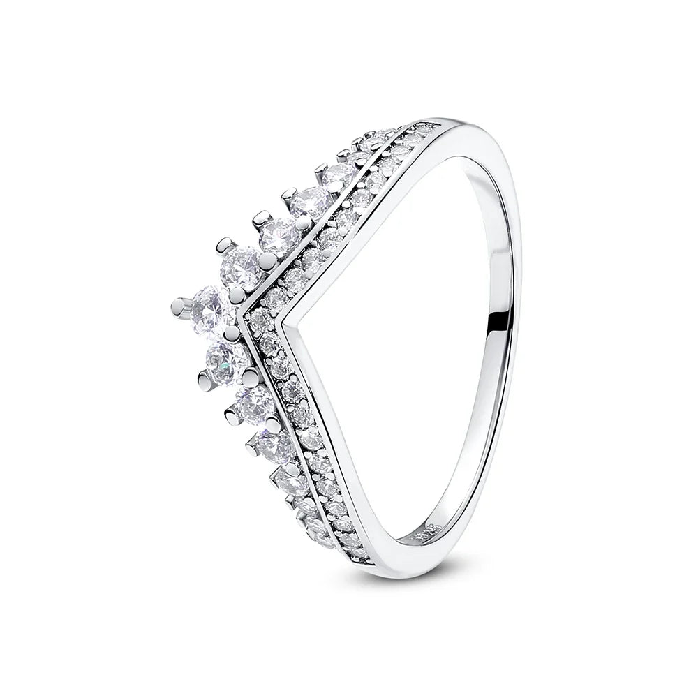 925 Sterling Silver Rings For Women Original Crown Love Heart Wishbone Engagement Wedding Rose Gold Crystal Ring Luxury Jewelry