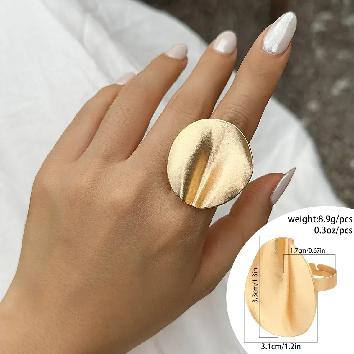 Irregular Chunky Big Geometric Gold Silver Color Rings for Women Men Personality Elastic Rope Connection Finger Rings