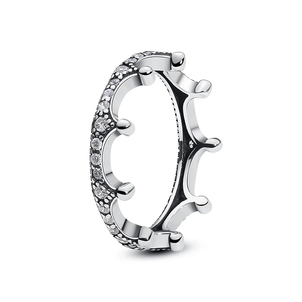 925 Sterling Silver Rings For Women Original Crown Love Heart Wishbone Engagement Wedding Rose Gold Crystal Ring Luxury Jewelry