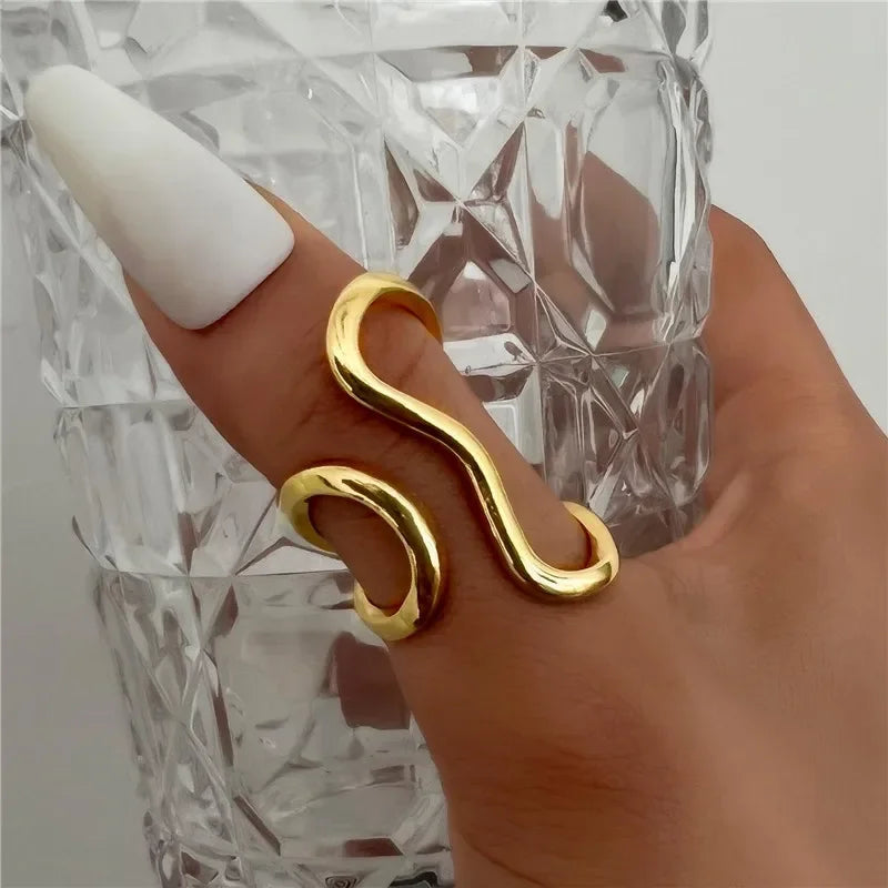 Irregular Stainless Steel Gold Color Rings for Women Men Colorfast Popular Party Personalized Exaggerated Charms Jewelry Gifts