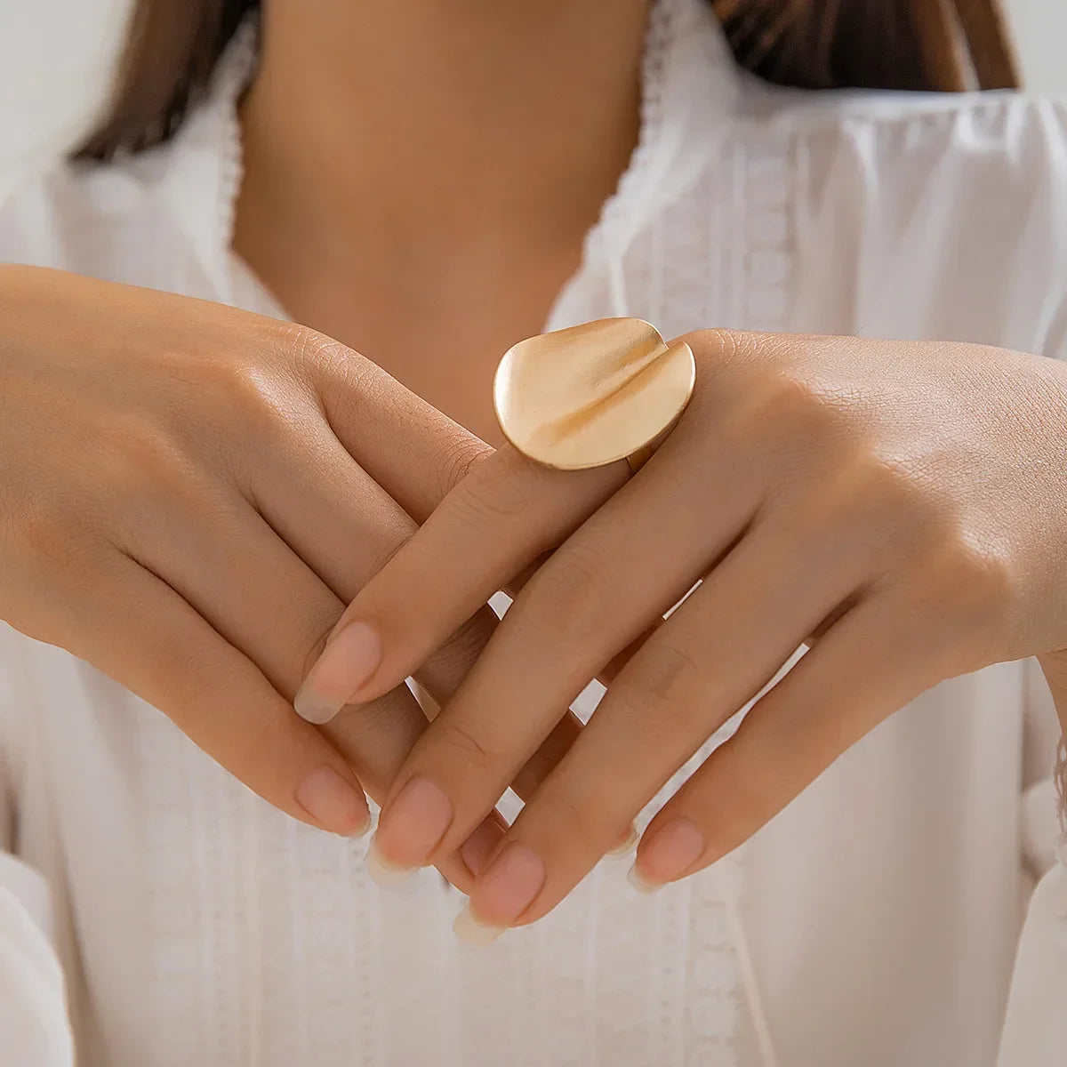 Irregular Chunky Big Geometric Gold Silver Color Rings for Women Men Personality Elastic Rope Connection Finger Rings
