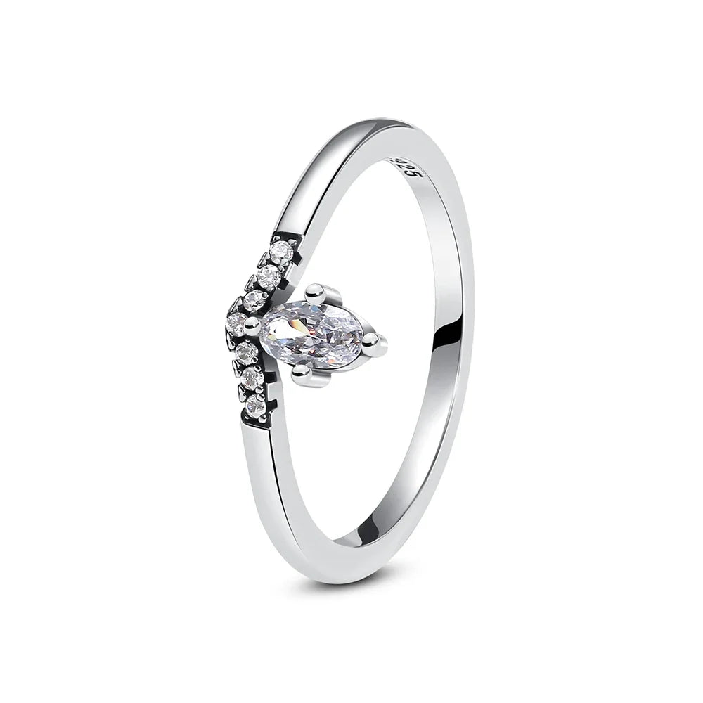 925 Sterling Silver Rings For Women Original Crown Love Heart Wishbone Engagement Wedding Rose Gold Crystal Ring Luxury Jewelry