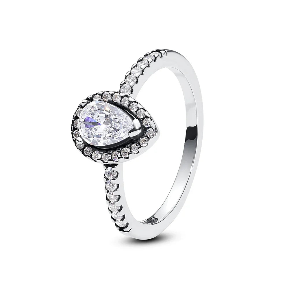 925 Sterling Silver Rings For Women Original Crown Love Heart Wishbone Engagement Wedding Rose Gold Crystal Ring Luxury Jewelry