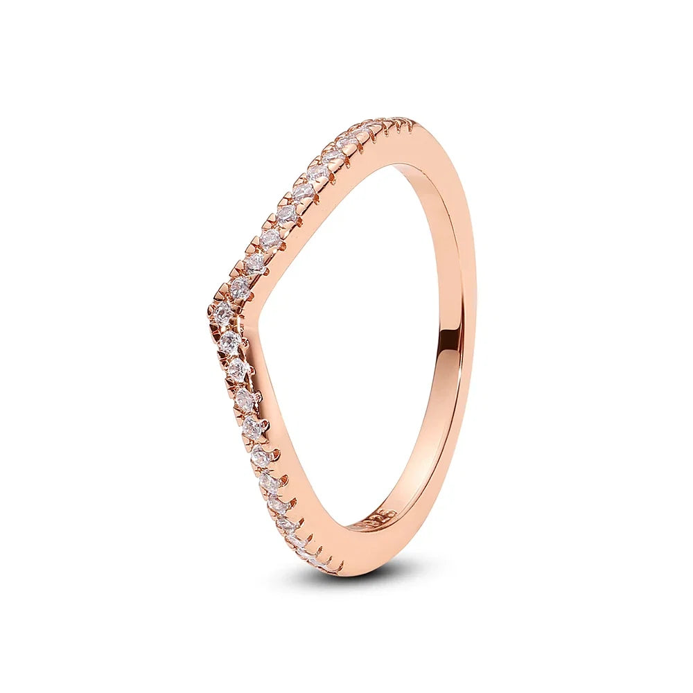 925 Sterling Silver Rings For Women Original Crown Love Heart Wishbone Engagement Wedding Rose Gold Crystal Ring Luxury Jewelry