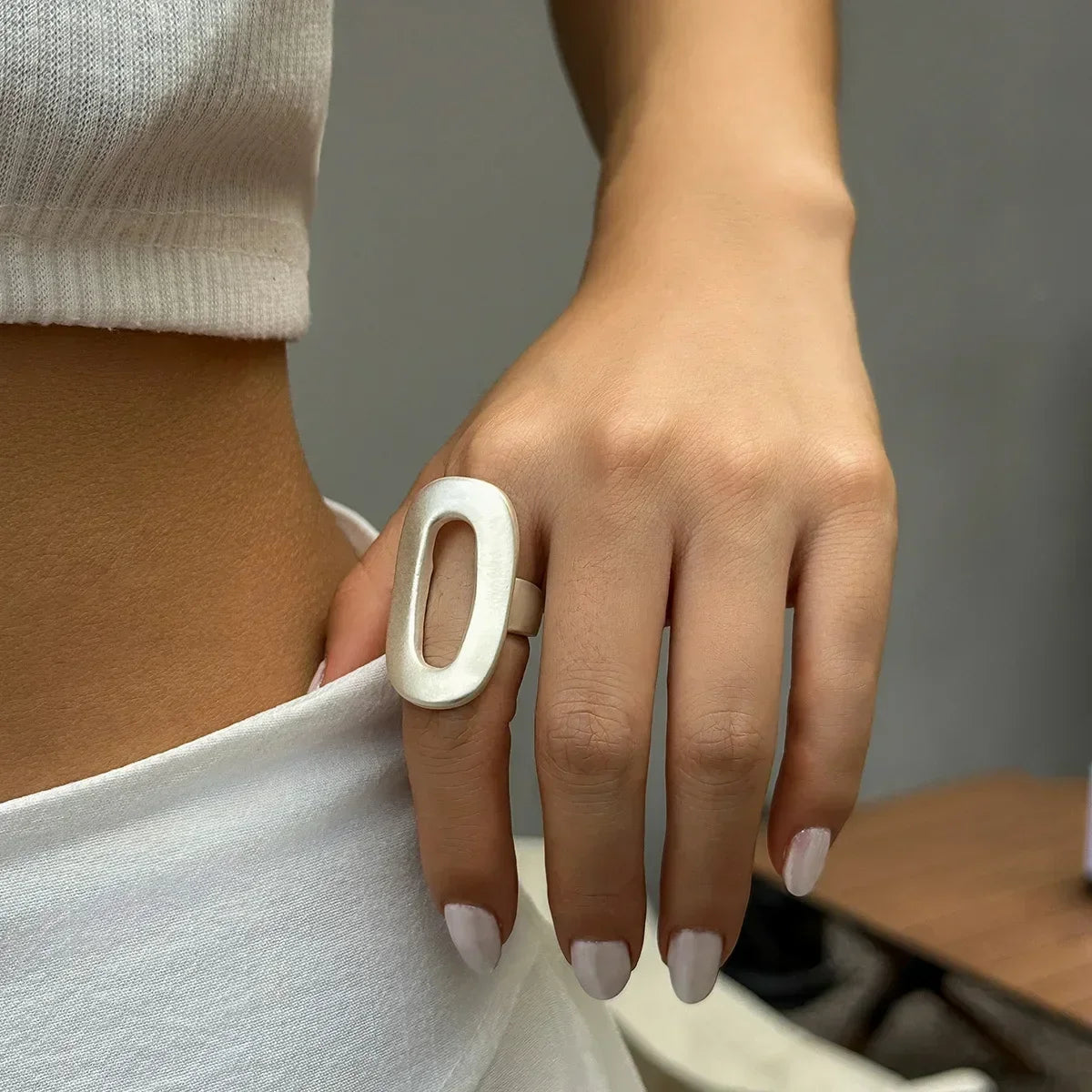 Irregular Chunky Big Geometric Gold Silver Color Rings for Women Men Personality Elastic Rope Connection Finger Rings