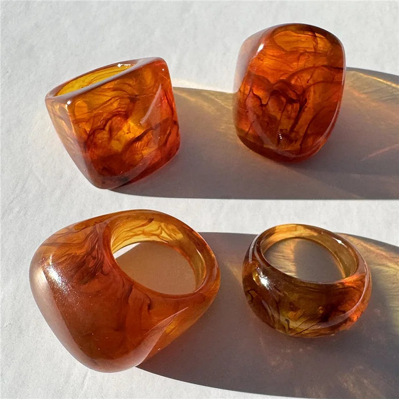 HANGZHI Irregular Wide Large Chunky Rings for Women Vintage Acrylic Resin Autumn Winter Geometric Stacking Wear Finger Jewelry