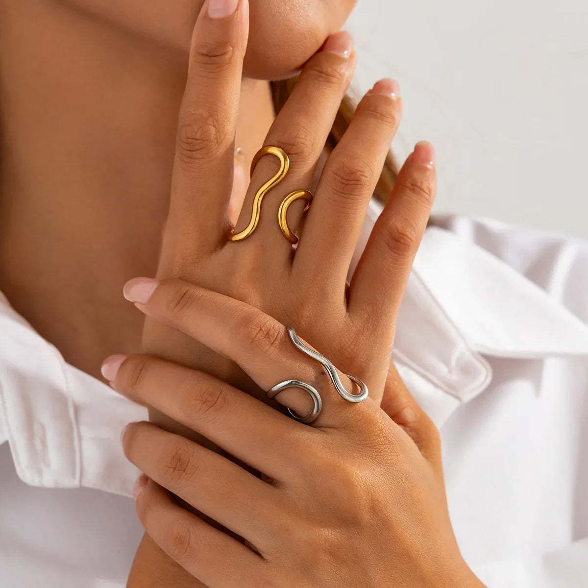Irregular Stainless Steel Gold Color Rings for Women Men Colorfast Popular Party Personalized Exaggerated Charms Jewelry Gifts