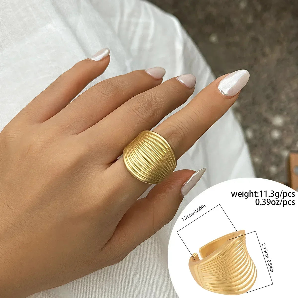 Irregular Chunky Big Geometric Gold Silver Color Rings for Women Men Personality Elastic Rope Connection Finger Rings