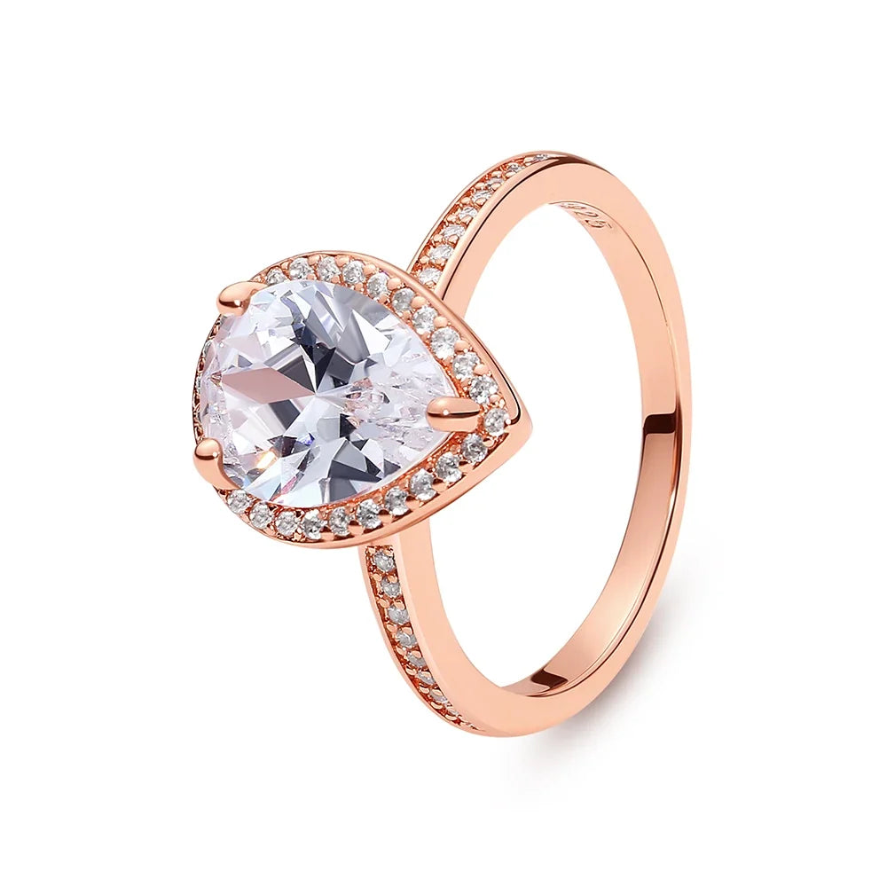 925 Sterling Silver Rings For Women Original Crown Love Heart Wishbone Engagement Wedding Rose Gold Crystal Ring Luxury Jewelry