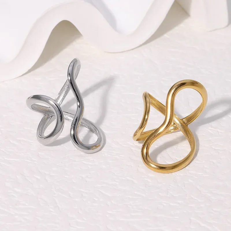 Irregular Stainless Steel Gold Color Rings for Women Men Colorfast Popular Party Personalized Exaggerated Charms Jewelry Gifts